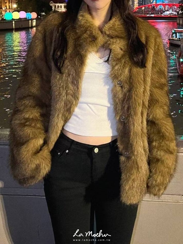小立領澎毛壓釦外套